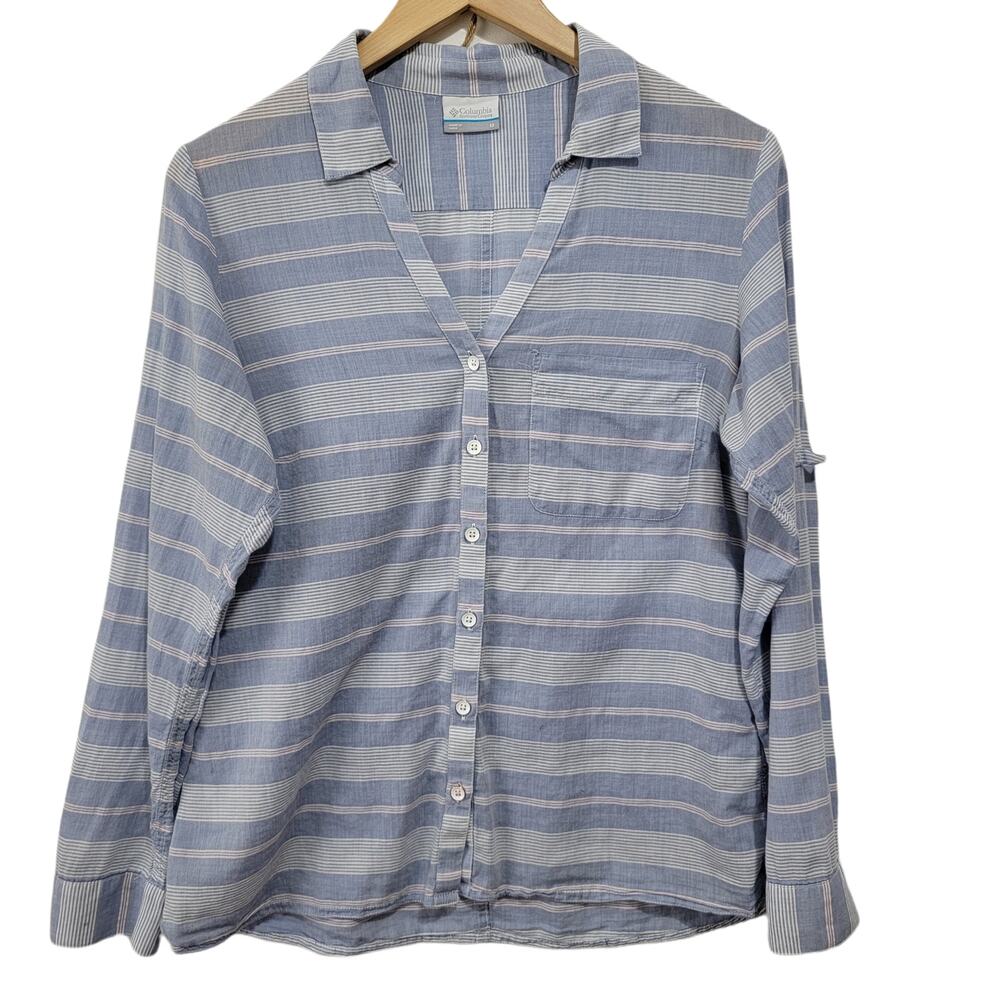 Columbia  Womens Roll Tab Sleeve Button Front Plaid Long Sleeve Shirt Medium